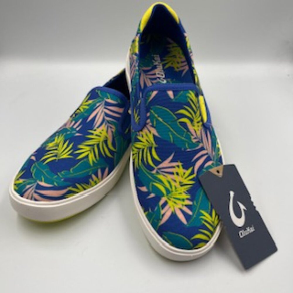 New Olukai Lae’ahi Pa’l Sneaker Men’s Size 9 Slip On Aloha Floral Sunset‎ Blue